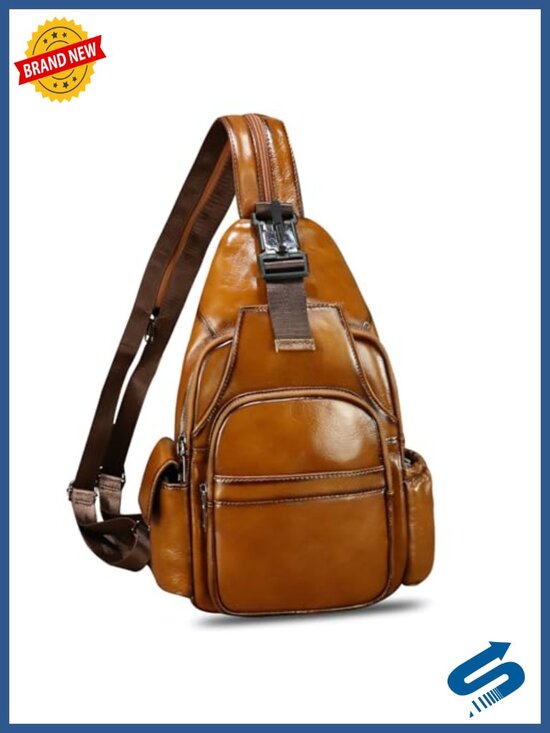 Genuine Leather Sling Bag Men Women Handmade Backpack Crossbody Large Capacity main image 5